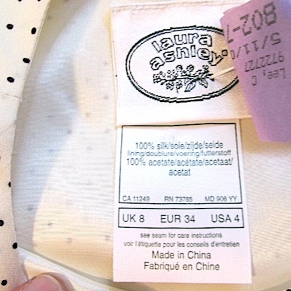 Vintage Laura Ashley Ivory Polka Dot Silk Dress, Size 4 - Picture 9 of 9